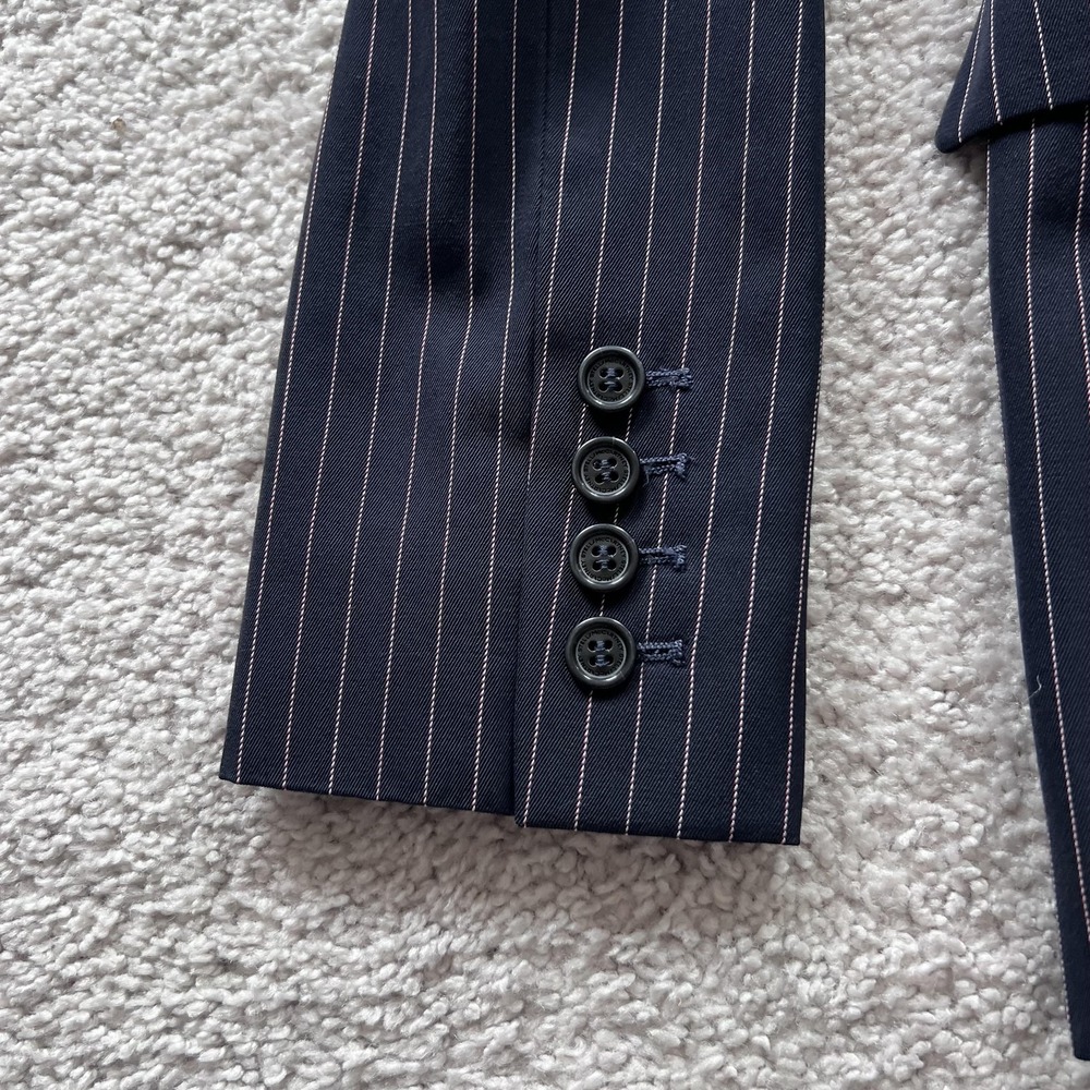 Stella McCartney Pinstripe Suit Blazer Womens 38 Blue Wool Lined Two Button - Picture 4 of 16